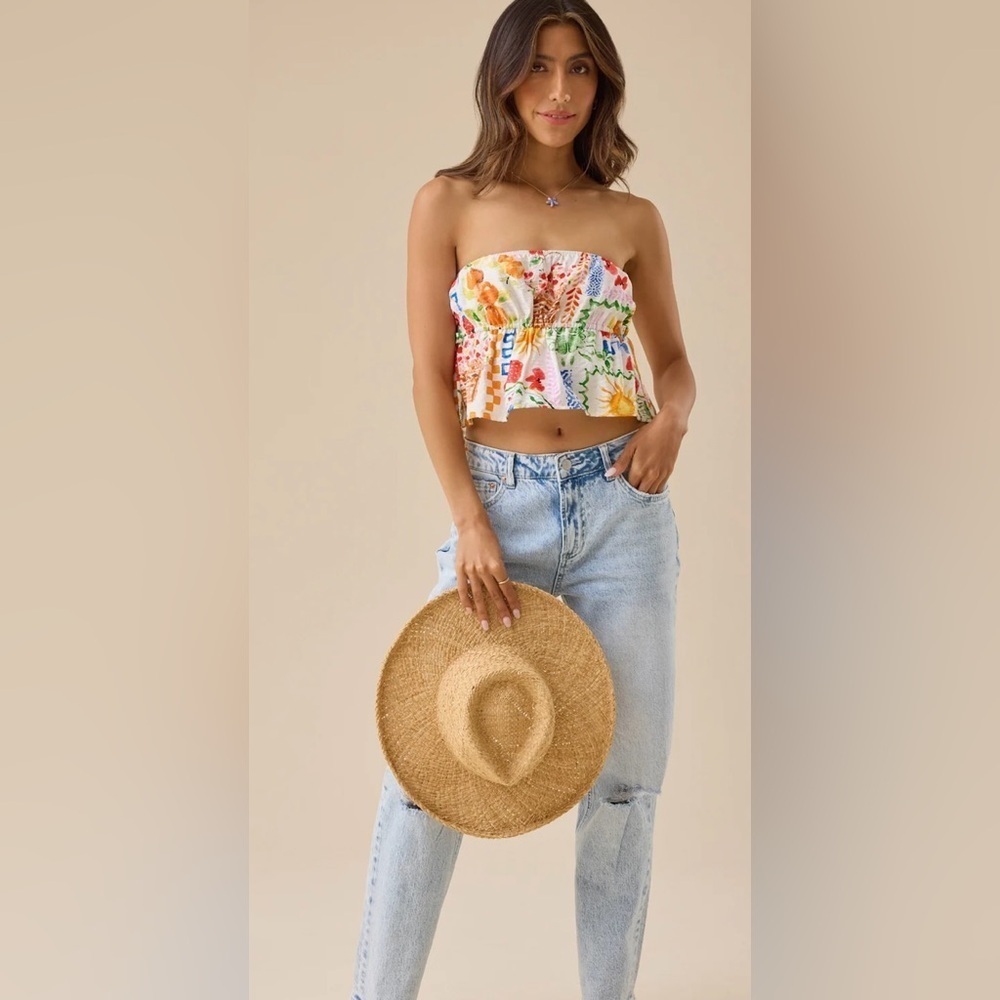 Altar'd State Floral Postcard Print Strapless Tube Top